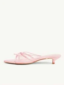 CUCCOO CHICEST 女士粉色网纱拼接时尚优雅通勤蝴蝶结装饰高跟凉鞋 - 粉色網紗 - 查看 5