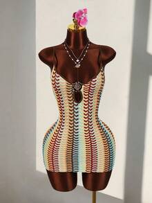 Amplova 女士吊带迷你连衣裙，性感款式，适合海滩穿着，贝壳装饰细节 - 彩色 - 查看 7