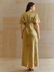 Anewsta 优雅女士加大码亮片装饰派对礼服 - 綠色 - 查看 2