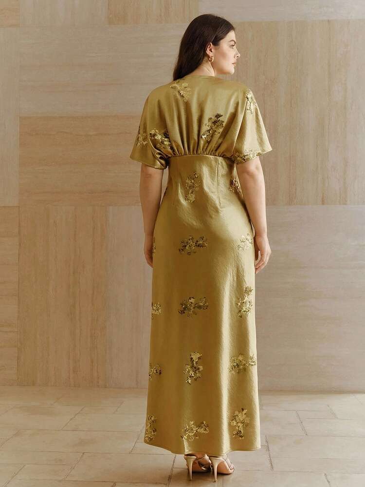 Elegant Women Plus Size Sequin Embellished Party Dress