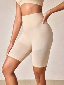 女士修身塑形短裤，收腹提臀，半透明 - 杏色 - 查看 4