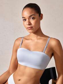 1pc Seamless Wireless Lightly Padded Bralette For Small Chest Women,Lift & Push Up, Strapless & Backless,Suitable For Flat Chest, Cool Light Blue - Blue - View 10
