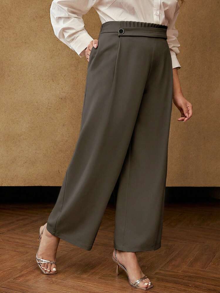 PLUS SIZE WOMEN'S FOLD PLEATED ASYMMETRIC VERSATILE ELEGANT PANTS, SUITABLE FOR WORK, SPRING/SUMMER