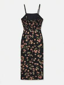 lacRébo 印花修身中长连衣裙，直领吊带设计，适合春夏穿着，法式巴黎风情。 - 黑色 - 查看 8