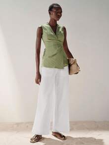 Aveloria Modichic 新款休闲条纹V领无袖背心，轻松假日风 - 青碧色 - 查看 5