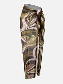 Swim Oasis 女士印花连体泳衣，配同款罩裙，度假必备 - 黑色 - 查看 8