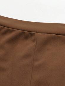 Franclia Plus Size Women's French Style Casual Elegant Long Sleeve Top And Pants 2-Piece Set Fashion Outfit Fall - Coffee Brown - View 3