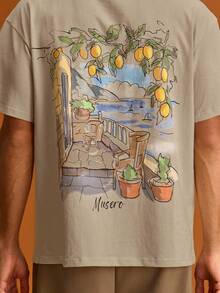 Musero Men Oversized Graphic Crewneck Short Sleeve T-Shirt Spring&Summer - Apricot - View 5