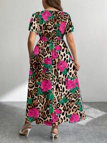 Modelyn Vestido holgado de talla grande con patrón floral minimalista retro, adecuado para otoño/invierno - Multicolor - Ver 3