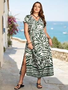 Rosumi 大码V领蝙蝠袖印花度假连衣裙 夏季沙滩度假装 女士碎花连衣裙 波西米亚风女装 夏季连衣裙 沙滩装 女士长裙 女士休闲连衣裙 夏季装 女士沙滩装 女士休闲度假装 乡村音乐会服装 荷叶边 - 彩色 - 查看 5