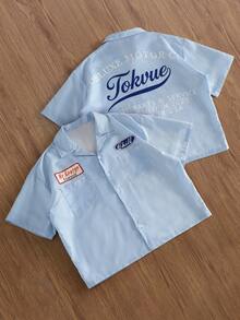 TOKVUE Camisa de vacaciones de verano y playa de estilo casual joven con estampado de rayas azules y blancas, tela ligera y transpirable, corte holgado, camisa de vacaciones azul claro para hombre, ideal para looks de playa y vacaciones, regalo ideal para el novio. - Azul y blanco - Ver 3