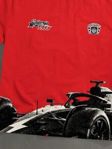 Manfinity Roghcode Camiseta casual de cuello redondo de manga corta con estampado de letras para hombre - Rojo - Ver 3