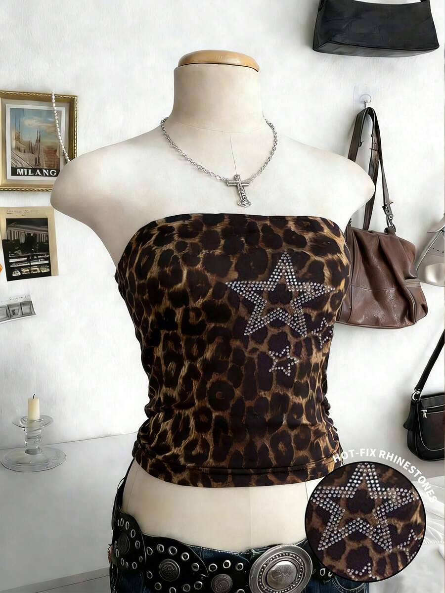 Lalippa Áo quây dáng ôm in họa tiết da báo hình ngôi sao dành cho nữ / Thường ngày / Mùa hè - Nhiều màu - Xem 1