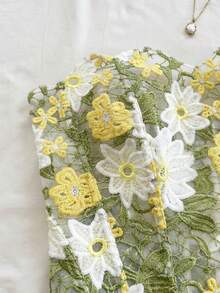 Soleia 女款平口蕾絲束腰上衣，白色花卉鏤空刺繡抹胸上衣，適合夏季、熱帶風、早午餐、城市旅行、度假 - 彩色 - 查看 7
