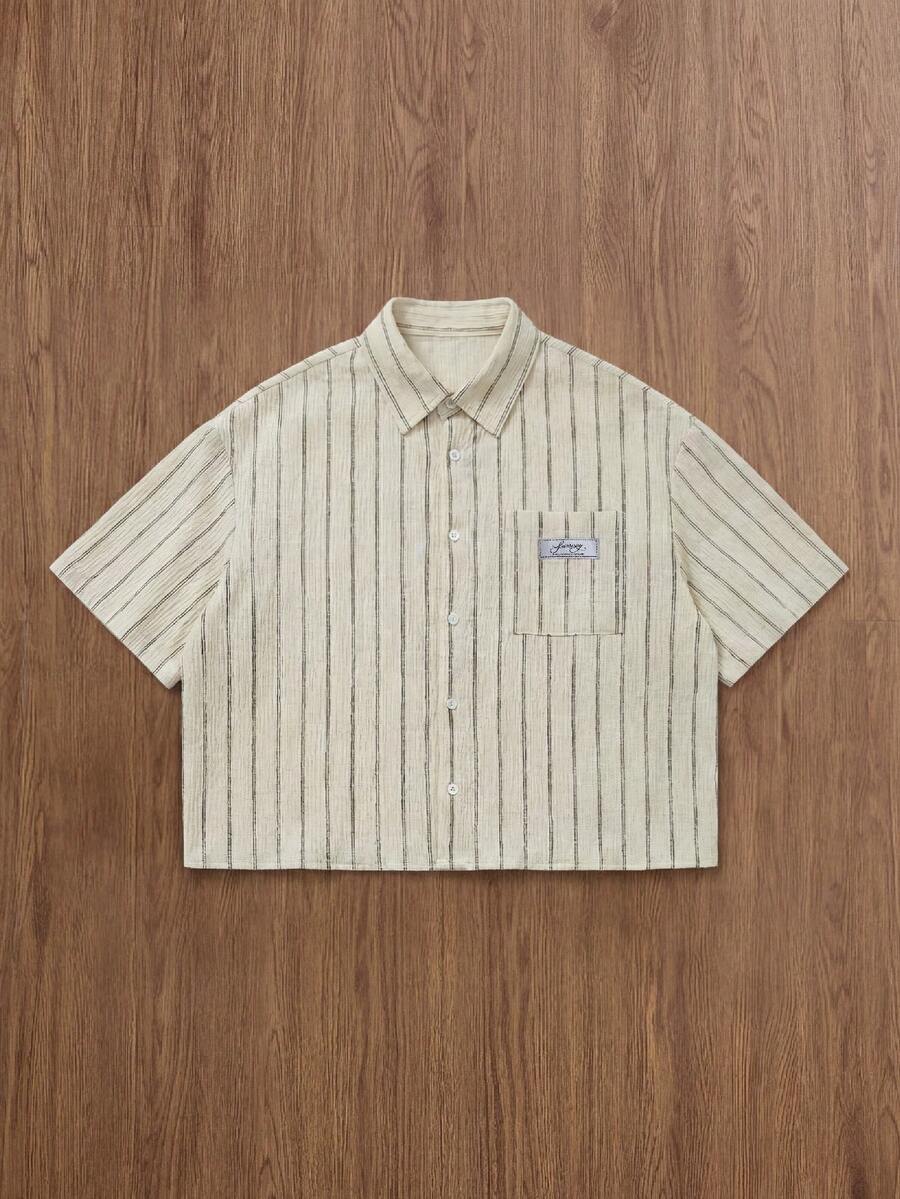 SWAVVY 男士时尚短袖衬衫，春夏款 - 杏色 - 查看 1