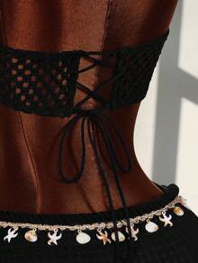Amplova Rope, Starfish & Shell Decor Cropped Tank Top And Mini Skirt 2 Pieces Set - Black - View 9