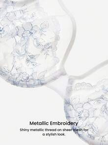 LUVLETTE 女士内衣全罩杯聚拢透气钢圈性感无衬里刺绣蕾丝浅蓝色白色婚纱新娘文胸网纱蕾丝文胸白色显瘦文胸 - 藍色 - 查看 9