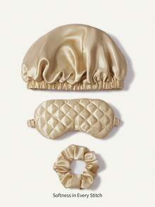 三件套浴帽套装，遮光眼罩+睡帽+发带，睡眠套装，松紧度可调节 - 彩色 - 查看 4