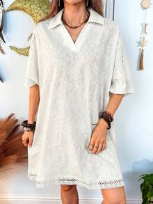 Hansera Đầm ngắn tay kiểu phương Tây thời trang dành cho nữ - Màu be - Xem 3