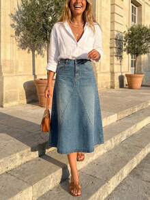 DAZY Women's Casual Washed Pocket A-Line Denim Mini Skirt, Spring/Summer,Wedding Guest Skirt Women - Medium Wash - View 10