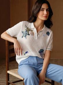 Anewsta Áo khoác ngoài mỏng nhẹ nhiều lớp, kiểu dáng thời trang mới, chất liệu móc len, thích hợp cho mùa xuân/hè. - trắng - Xem 3