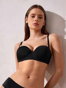 Veilyse Women's Casual Comfy Black Plain Push Up Bra With Backless Design And Medium Stretch Fabric - Black - View 1