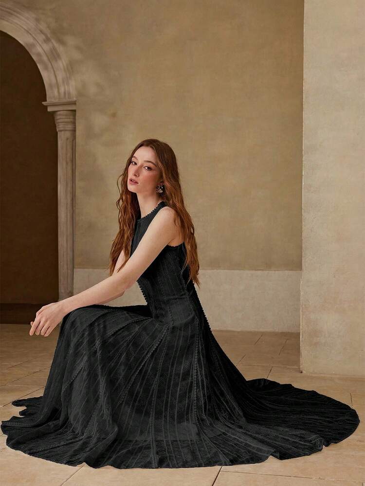 WOMEN'S ELEGANT SLEEVELESS LACE PATCHWORK DRESS, SUITABLE FOR DATES IN SPRING/SUMMER