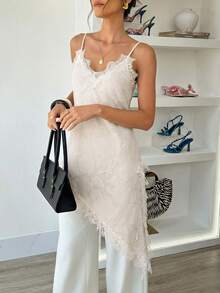 Áo hai dây nữ thanh lịch với ren, vạt lệch, cổ chữ V, thích hợp cho kỳ nghỉ, mặc hàng ngày, hẹn hò, mùa xuân/hè. - Màu be - Xem 7