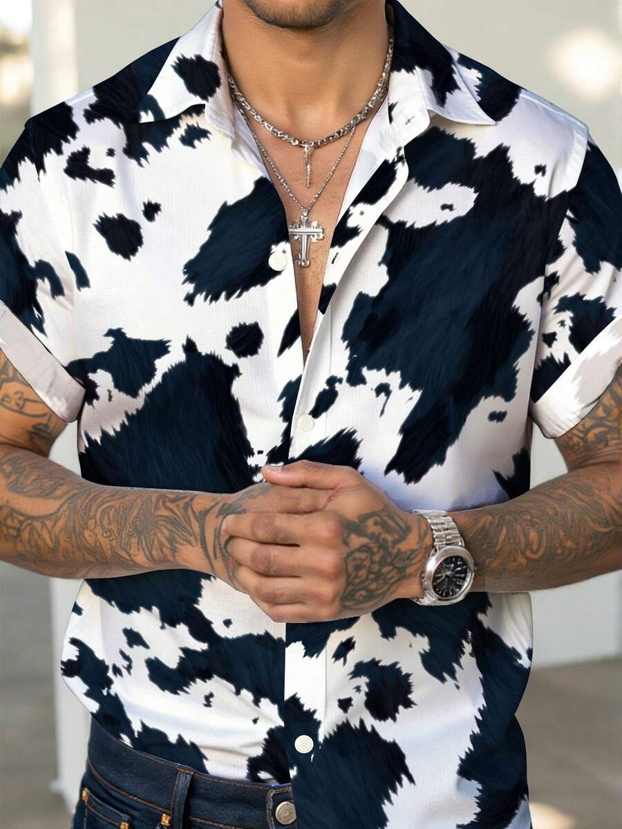 Manfinity LEGND Camisa casual de manga corta de un solo pecho con color contrastante para hombres - Multicolor - Ver 1