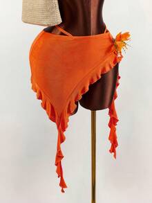 Amplova 2026 Low Waist 3D Floral Asymmetrical Hem Mini Skirt - Orange - View 12