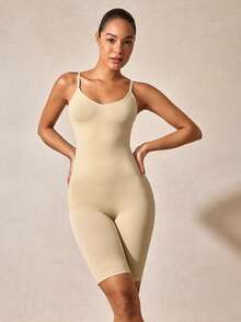 女士塑身连体衣，提胸、收腰、提臀，圣诞特别版 - 杏色 - 查看 4