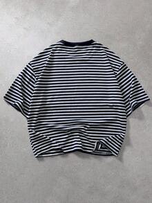 STYNVO Men's Striped Crew Neck Casual Loose Short Sleeve T-Shirt - Royal Blue - View 2