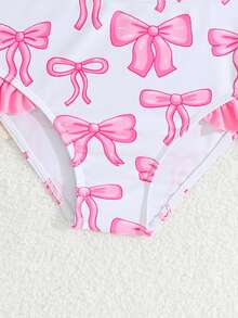 SHEIN Bộ bikini in hình bướm cho bé gái, áo vest dệt kim ngọt ngào và dễ thương với dây đeo có thể điều chỉnh và quần tam giác viền bèo nhún, thích hợp cho kỳ nghỉ hè ở bãi biển, hồ bơi, tiệc tùng. - Hồng - Xem 4