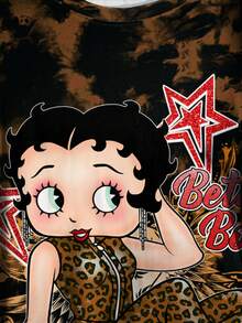 Betty Boop x SHEIN 大码扎染卡通人物印花圆领短袖T恤 - 白色 - 查看 5