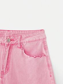 lacRébo Pink Denim Shorts With Scalloped Edges Spring Summer Parisian Style French Style Vacation Shorts Going Out - Pink - View 8