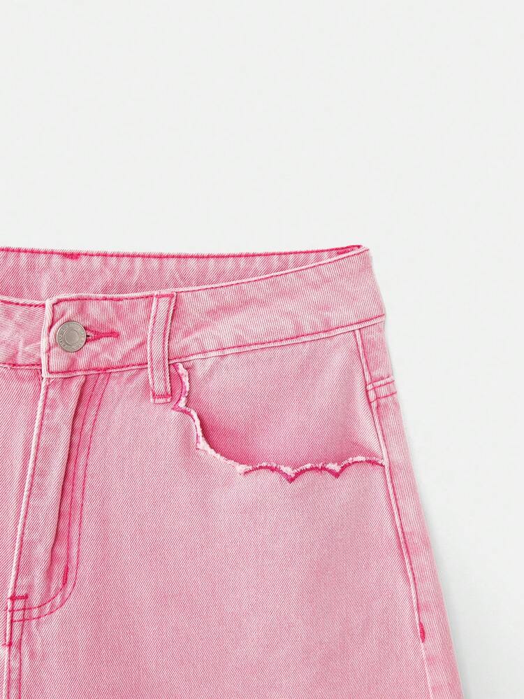 Pink Denim Shorts With Scalloped Edges Spring Summer Parisian Style French Style Vacation Shorts Going Out