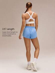 GLOWMODE Quần short thể thao cạp thấp 2,5 inch thoáng mát, nhanh khô, nhẹ, có túi khóa kéo, dải phản quang, tích hợp lớp khử mùi, thích hợp cho chạy bộ, tập luyện, tập gym, tập thể dục, ngày Valentine. - Màu xanh lam - Xem 2