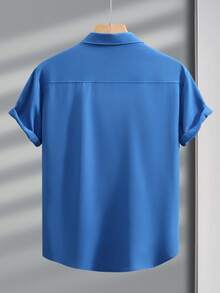 Manfinity Homme 男士纯色简约休闲短袖衬衫 - 水鴨藍 - 查看 2