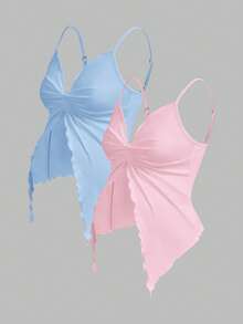 Modmama 2pcs/Set Maternity Solid Color Twist Front Camisole Top - Multicolor - View 9