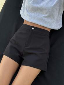 DAZY Women's Casual Everyday Commute Simple Solid Color Fleece Shorts Carnival - Black - View 8