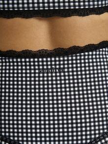 Aralina Leisurewear Lace Trim Long Sleeve Crop And Legging Active Gym Workout Two Pieces Women Set - Black and White - View 3