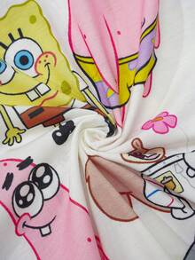 SpongeBob SquarePants | SHEIN 少女长袖纽扣上衣和裤子睡衣套装 - 白色 - 查看 5