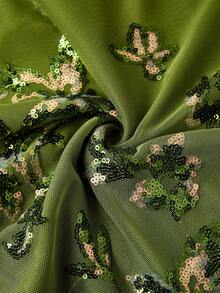 Ellevyn Women's Sequin Floral Pattern Casual Versatile Date Night Skirt - Dark Green - View 5