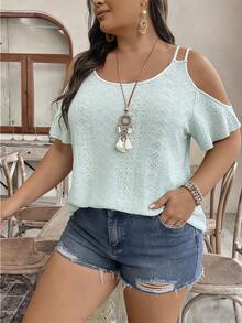 EMERY ROSE Plus Size Women Casual Off-Shoulder Short Sleeve T-Shirt - Limelight Green - View 4