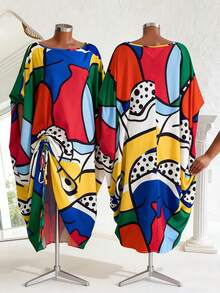 BamGleam Women's Mid-Length Loose Printed Dress - Multicolor - View 1