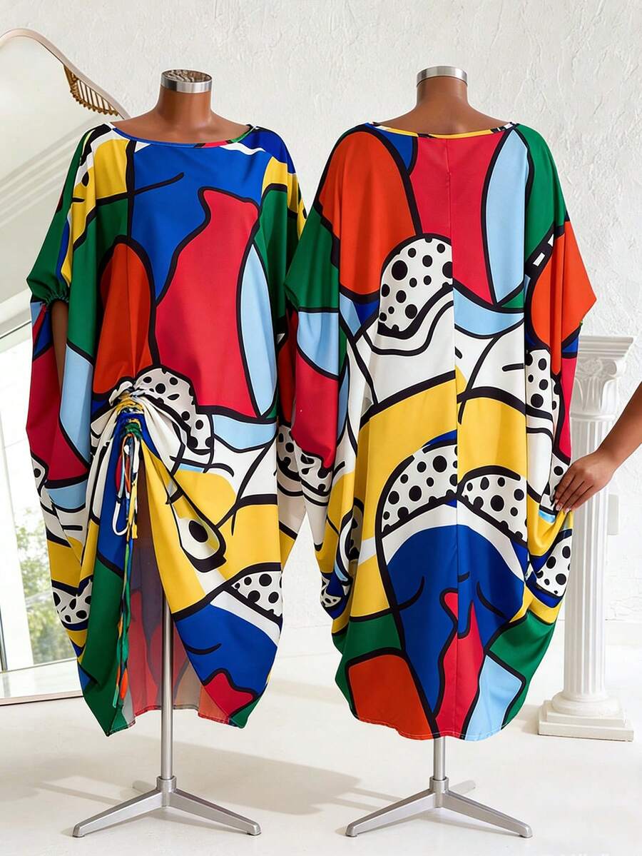 BamGleam Women's Mid-Length Loose Printed Dress - Multicolor - View 1