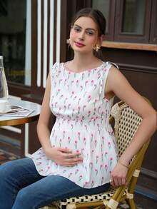 SHEIN 孕妇宽松印花A字短款T恤 - 彩色 - 查看 4