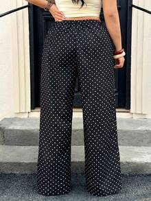 GalTyme Quần nữ cỡ lớn màu đen chấm bi thắt eo - màu đen - Xem 6