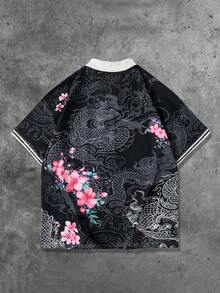 ROMWE MEN Street Life 青少年男童花卉字母印花短袖T恤，适合日常穿着，春夏款 - 彩色 - 查看 2