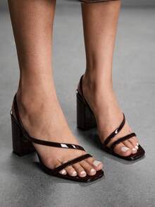 CUCCOO SZL Giày sandal quai ngang đính đá mũi vuông cho nữ, thích hợp làm quà Giáng sinh - Cà phê nâu - Xem 7
